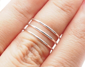 4US Sterling silver Triple Line Toe ring, Dainty Knuckle Ring, Triple layer Midi Ring, Summer Ring, Adjustable Little finger ring / TO37