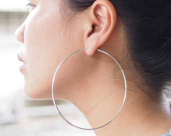 85 mm Oversize Hoop earrings, Large Hoop Earrings, Sterling silver Hoop earrings, Minimalist Earrings. Gift idea - HP527