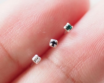 2Pcs - 1.5 mm CZ Nose Stud Ball End, Square CZ Clear Black Green nose stud, Tiny Small Nose jewelry / Z21-3