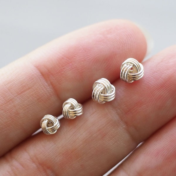 4 or 5 mm Silver Knot Ball stud Earrings Weave Ball earrings Tiny small earrings Everyday earrings / SD16-7