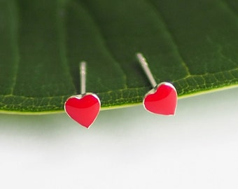 Red Heart stud Earrings Minimalist earrings dainty heart earrings Sister gift / SD35