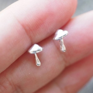 A Pair of Mushroom Earrings, Tiny Cute Mushroom stud, Sterling silver Cute Mushroom Earrings, Wonderland jewelry, Christmas gift / SD100