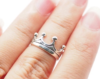 2US Sterling silver Crown Toe ring, Midi Ring, Beach Toe Ring, Adjustable Little finger ring, Crown jewelry / TO30