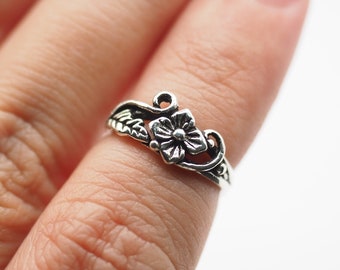 2US Sterling silver Flower Toe ring, Leaf Flower Knuckle Ring, Cute Midi Ring, Summer Ring, Adjustable Little finger ring / TO01