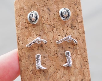 SET Cowboy earrings, Hat earrings, Gun earrings, Boots Earrings, Western Jewelry, Gift idea /S1