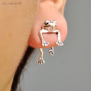 6 Style of Solid Sterling silver Ear Jacket, Frog, Rat, Cat, Snake, Rabbit, Leopard, Double side earrings, Gift idea, Unique gift