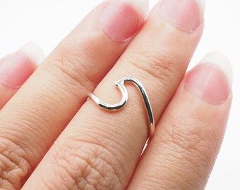3-4US Sterling silver Wave Toe ring, Ocean Wave Knuckle Ring, Beach Midi Ring, Summer Ring, Adjustable Little finger ring / TO40