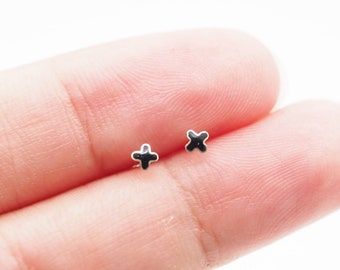 3 mm Teeny Tiny Black Cross stud Earrings, Cross jewelry, X earrings, tiny stud earrings, delicate jewelry, Simple everyday studs / SD154