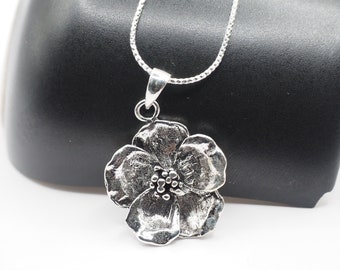 Sterling silver Hibiscus Flower Charm Pendant , Hawaii Flower necklace, Floral Jewelry gift, Woman necklace, Gift for her