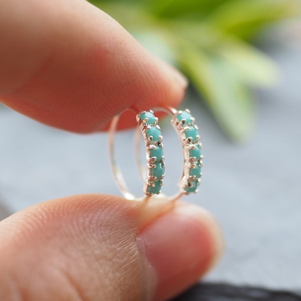 10 mm Tiny Turquoise CZ Hoop Earrings, Dainty Turquoise Nose ring, Minimalist earrings, Thin nose ring /N45