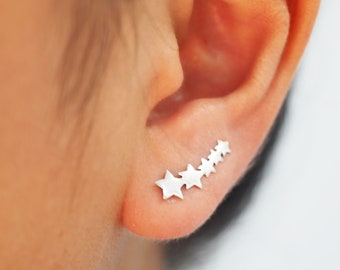 Sterling silver 5 Star ear climber Cute star earrings Ear Crawler Ear sweep / EE27
