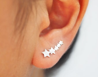 Sterling silver 5 Star ear climber Cute star earrings Ear Crawler Ear sweep / EE27