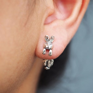 Sterling silver Rabbit Ear Jacket Bunny Clinging earrings Double sided Rabbit studs Earrings Ester Jewelry Gift idea