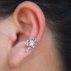 Sterling Silver Cute Frog Earrings Non Pierced Ear Cuff