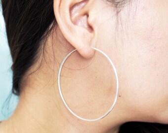 60 mm Big Hoop earrings, Large Hoop Earrings, Sterling silver Hoop earrings, Minimalist Earrings. Gift idea - HP508