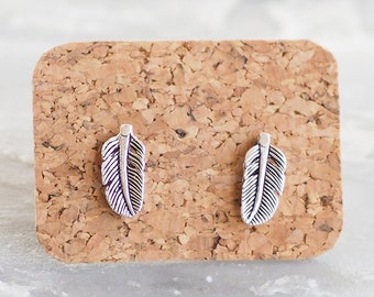 Sterling silver Feather Earrings Leaf earrings Minimalist stud earrings / SK94P