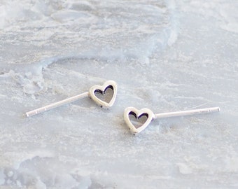 5 mm - Cute Heart stud Earrings, Sterling silver Love cartilage stud, Dainty Heart earrings / SK2