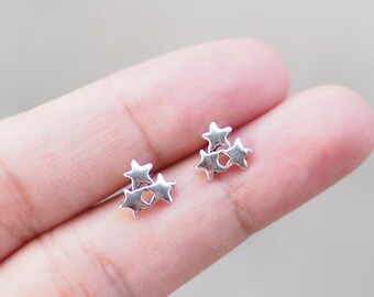 Dainty Triple Star Earrings, Sterling silver Star Studa, Minimalist earrings, Gift for Kid, Children earrings / SD129