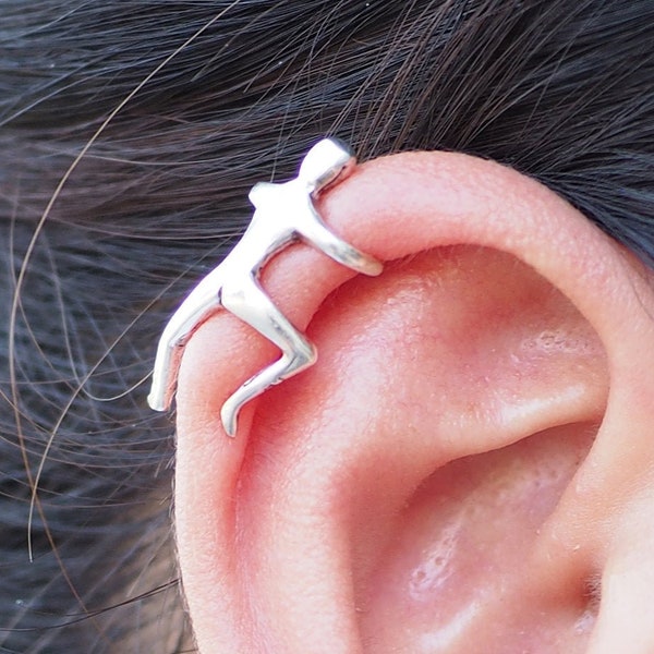 Climbing Man Ear cuff , Sterling Silver Human ear cuff, Non Pierced Earring, Unique gift, Christmas gift / EC16