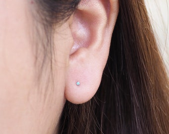 1.2 mm Tiny Turquoise stud Earrings, CZ Cartilage stud, dainty earrings, tiny earrings