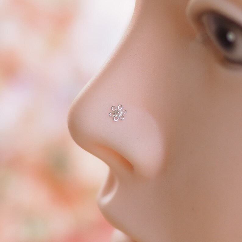 4 mm Gold Plated Dainty Flower Fishtail Nose Stud Flower Etsy