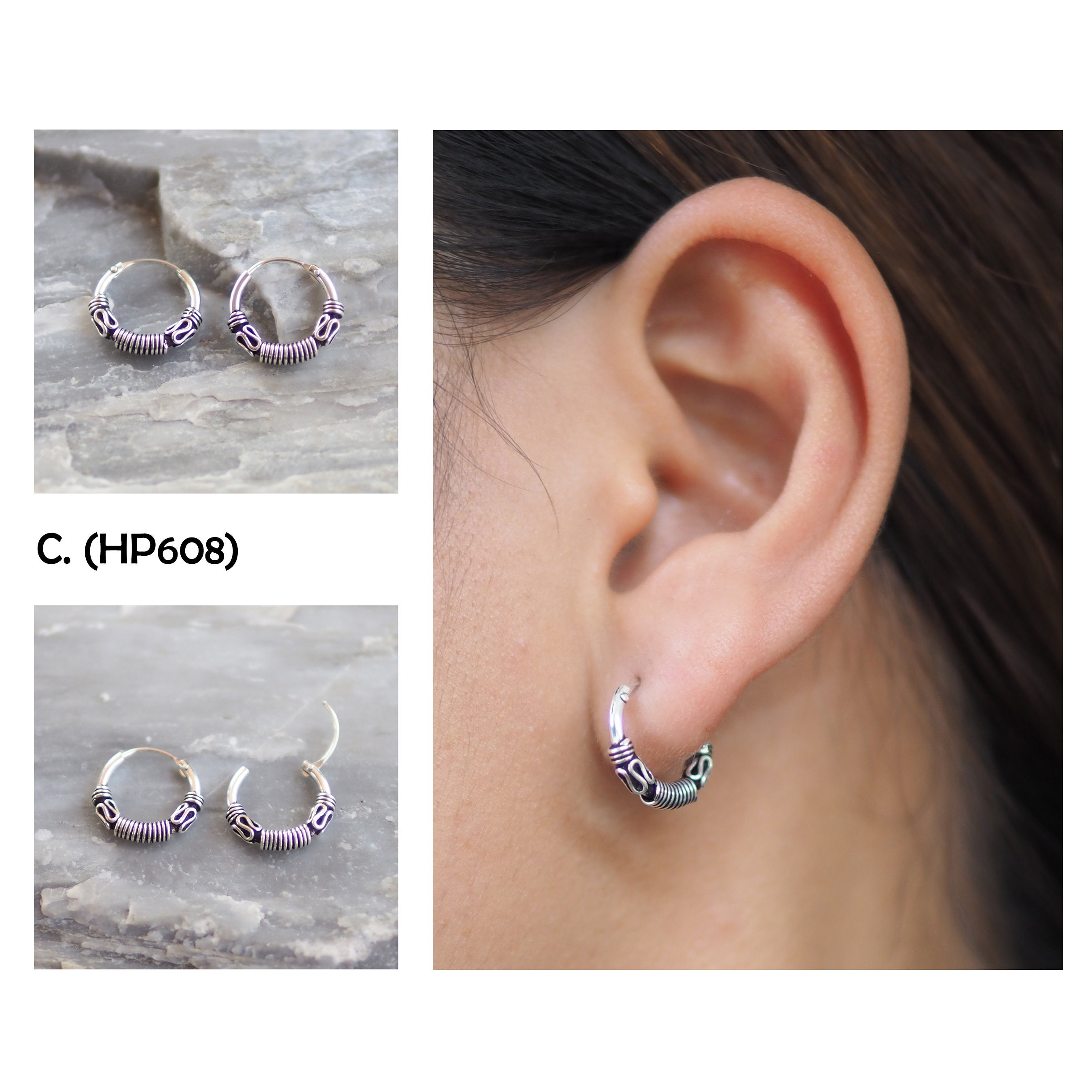 16 Styles of 14 mm Sterling silver Bali hoop earrings Etsy