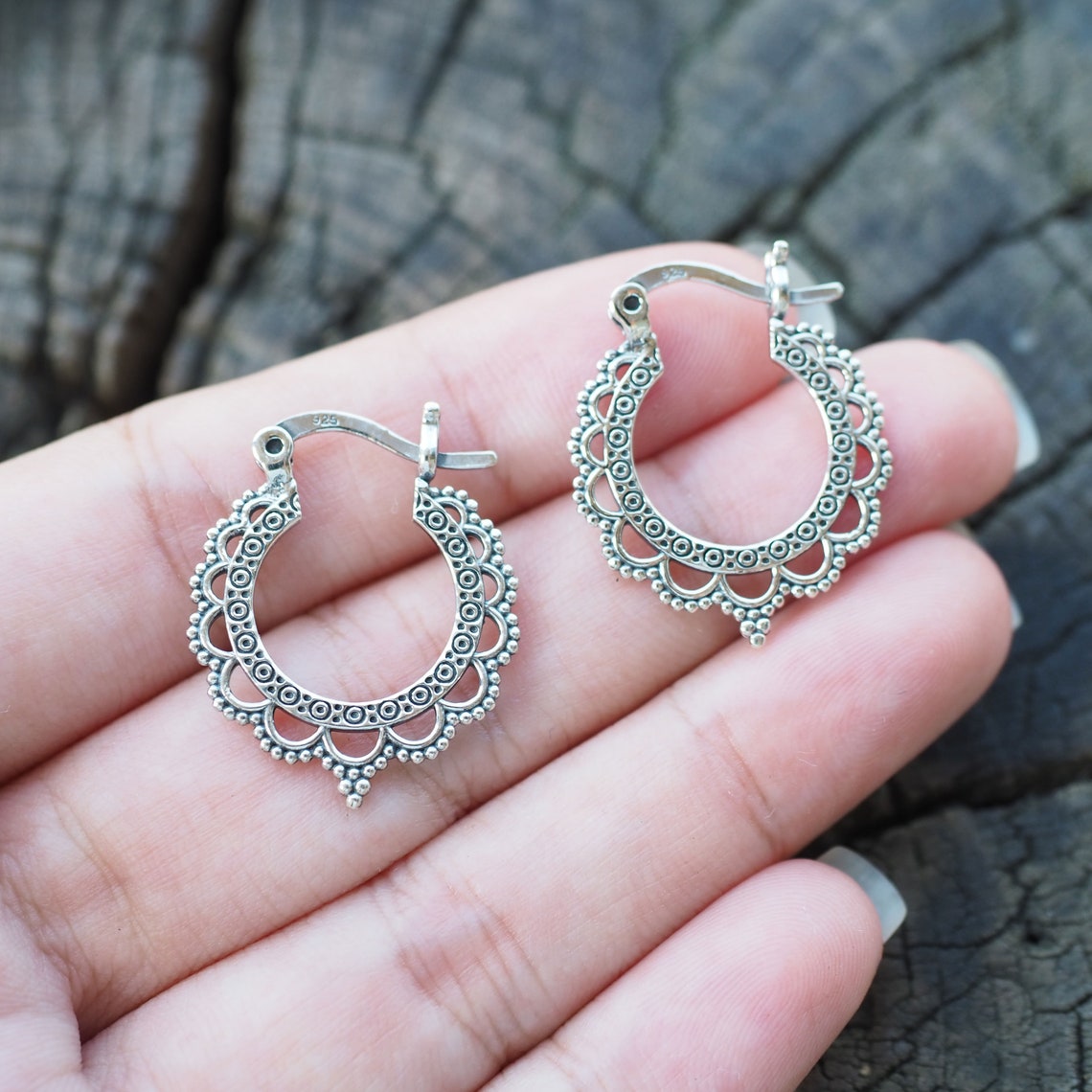Sterling Silver Mandala Hoop Earrings Boho Earrings Indian - Etsy