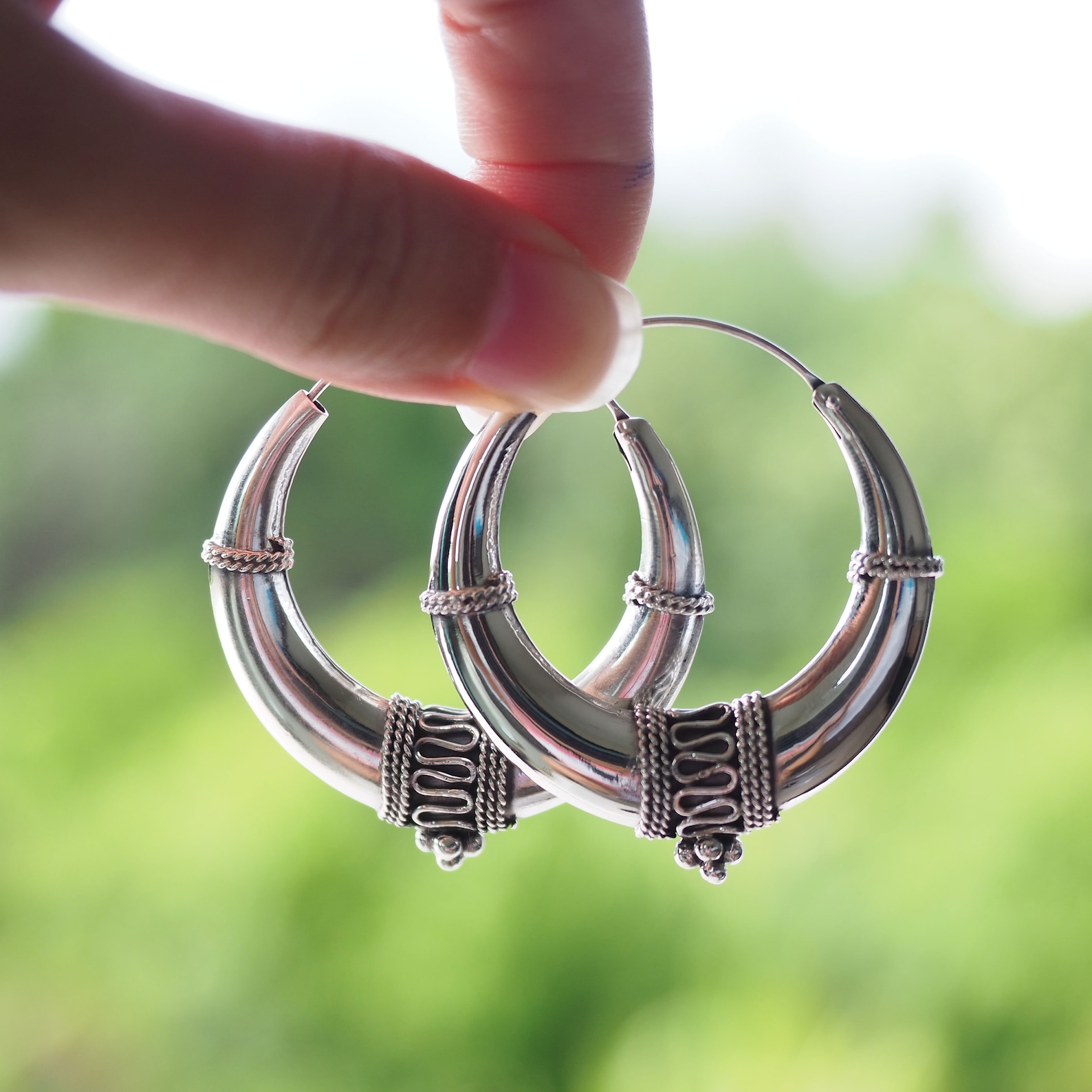 Large Bali Hoop Earrings Boho Hoop Earrings Oxidized Bali Etsy