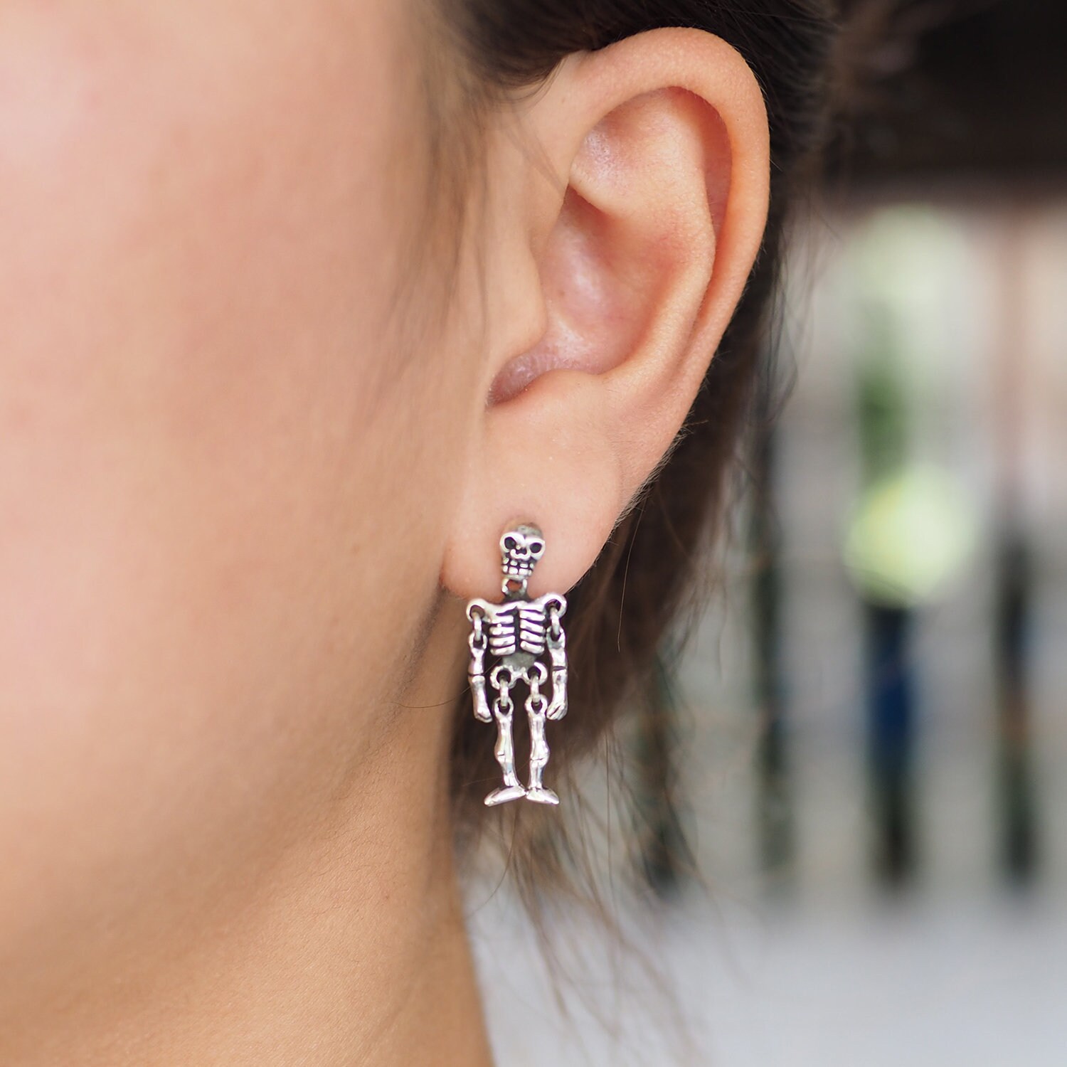 Silver skeleton earrings Clearance