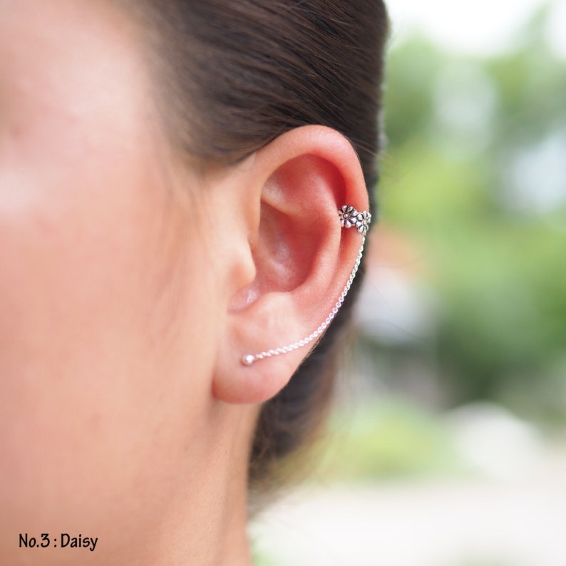 Sterling Silver Ear Cuff Chain With Ball Stud Earrings Boho Etsy