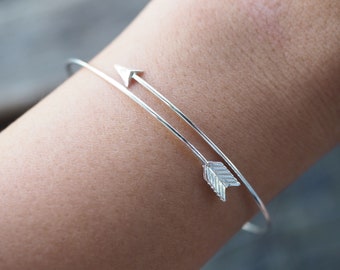 7-8" Sterling Silver Thin Arrow Bracelet, Delicate Arrow Cuff Bracelet for woman, Boho bracelet / BR29