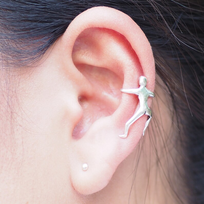 Climbing Man Ear cuff Silver Human ear cuff Non Pierced Etsy