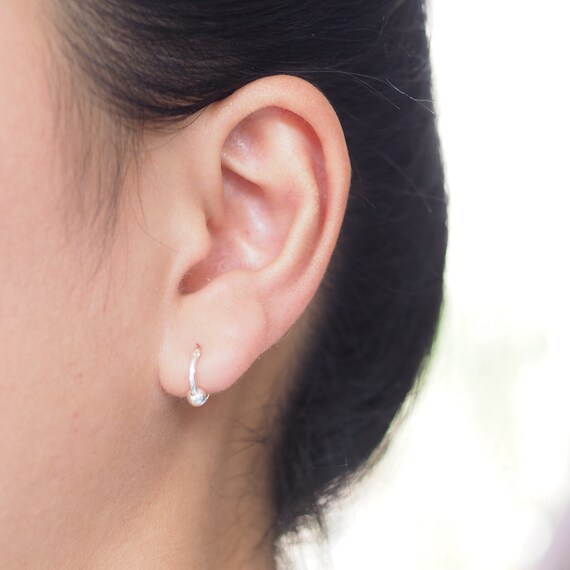Moving Ball Hoop Earrings Sterling Silver Hoop Earrings