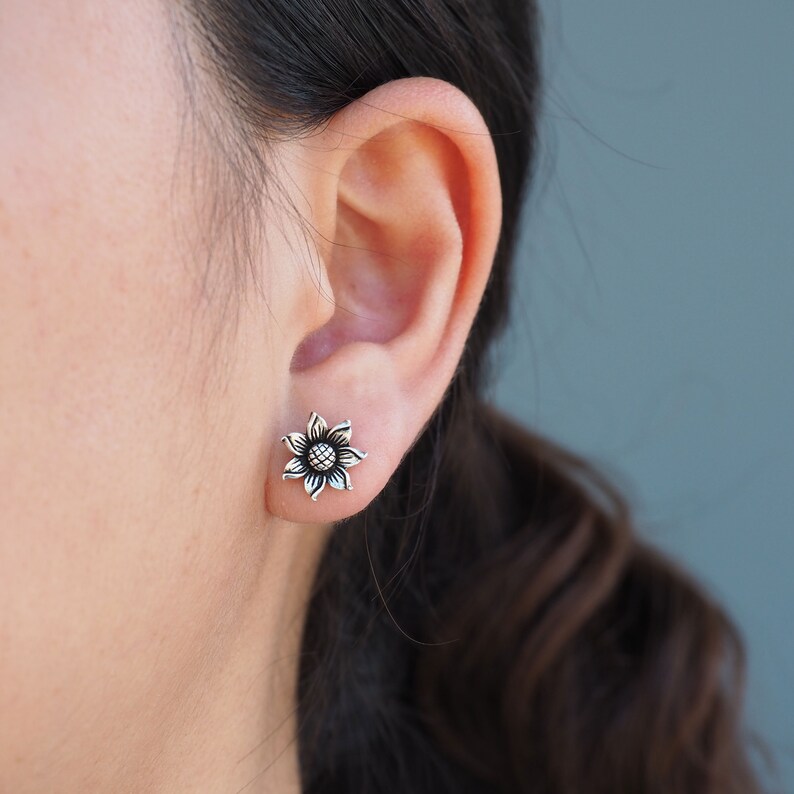 Vintage Sunflower Stud Earrings Sterling Silver Flower Etsy