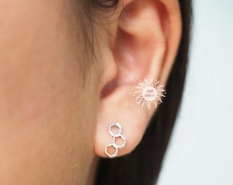 Honeycomb Stud Earrings, 3 Hexagonal Earrings, Bee Hive Earrings, Geometric earrings, Minimal Earrings / SD368P