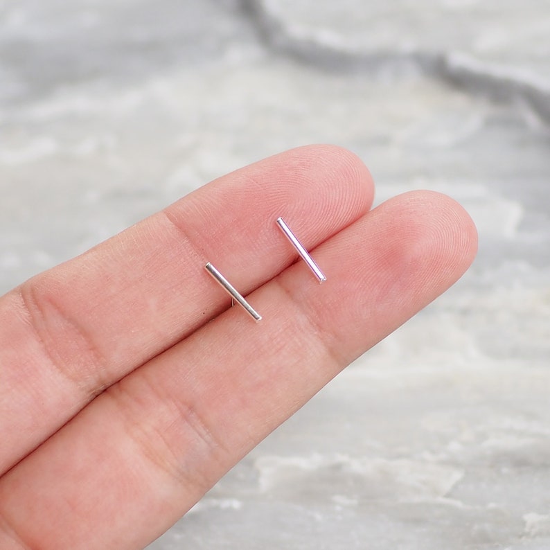 9 mm Bar stud Earrings Dainty Bar earrings SK4 Minimal Cartilage stud