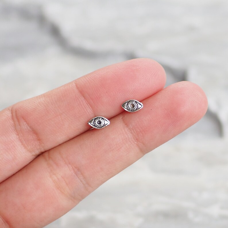 Sterling Silver Evil Eye Earrings Eye Stud Earrings Etsy