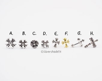 Sterling Silber Retro Kreuz Ohrstecker, Kreuz Ohrringe, Fleur de Lis Kreuz, Gothik Schmuck, Herren Ohrringe, Chrom Ohrstecker, Gothic Ohrringe