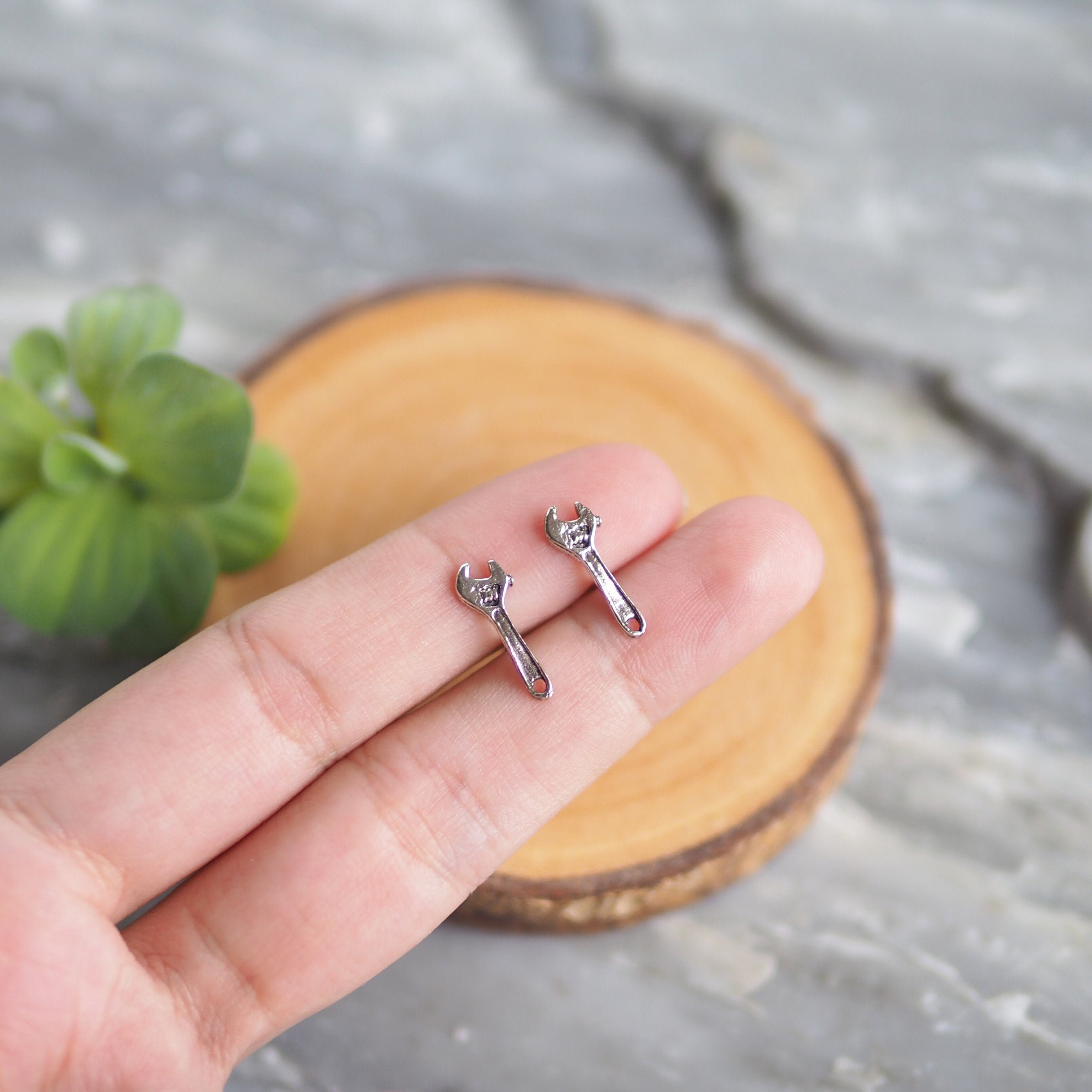 Sterling silver Wrench Earrings Tool earrings Gift for her / Etsy