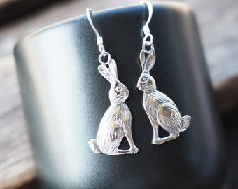 Sterling Silver Hare Dangle Earrings Rabbit  Bunny Earrings Animal Jewelry Minimalist Earrings Easter jewelry /DA36