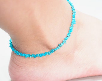 9-10" Sterling Silver Turquoise Anklet, Turquoise Bracelet, Minimalist and delicate Bracelet, Boho Summer Chic Anklet