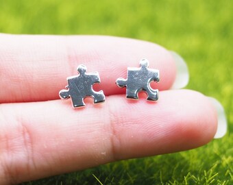 Sterling silver Jigsaw Earrings, Puzzle Earrings, Minimalist earrings, gift for her / TA3