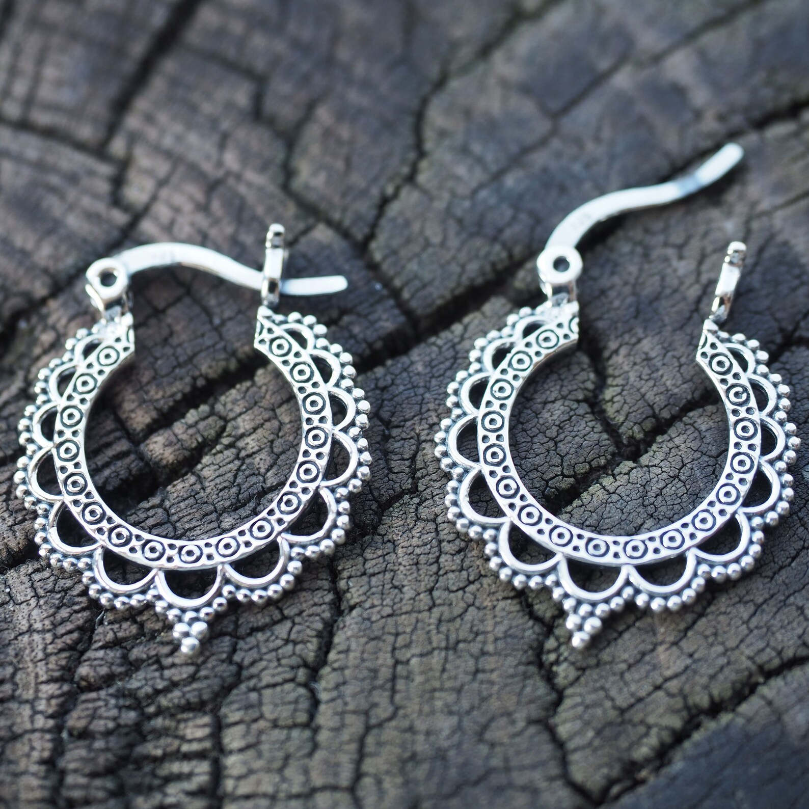 Sterling Silver Mandala Hoop Earrings Boho Earrings Indian - Etsy