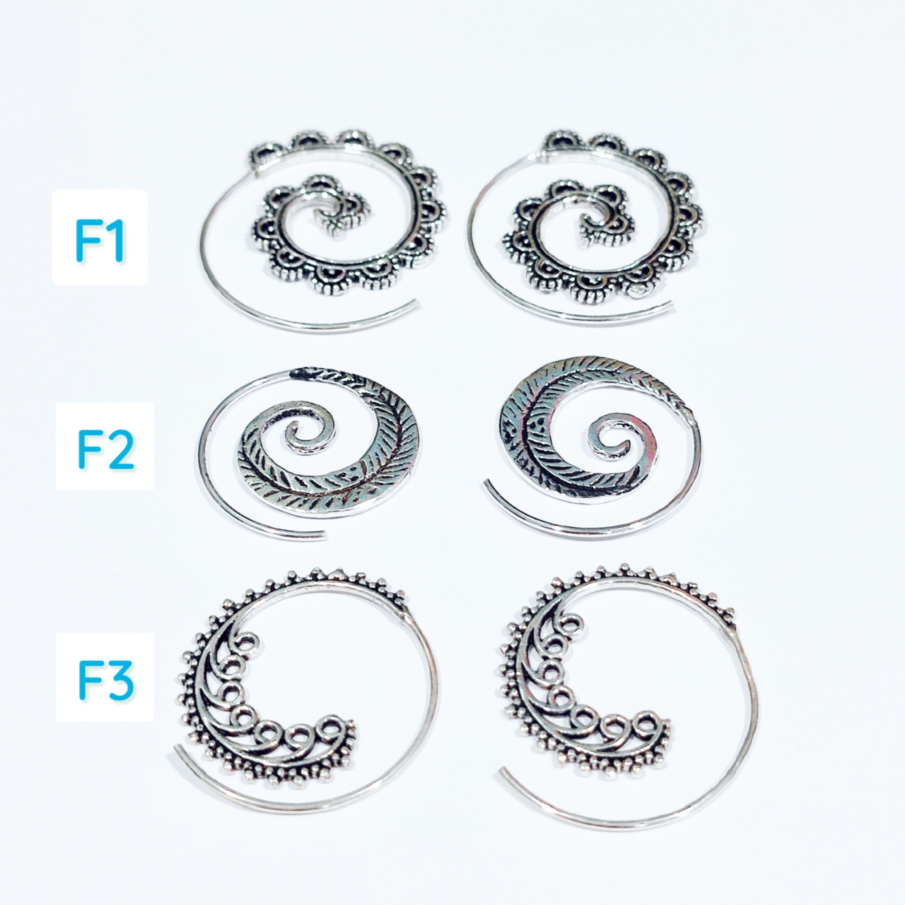 Boho Spiral Hoop Earrings Sterling Silver Indian Earrings Etsy