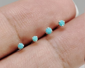 Tiny Turquoise CZ Earrings, Dainty Turquoise earrings, Minimalist earrings, Small stud earrings, Gift for her