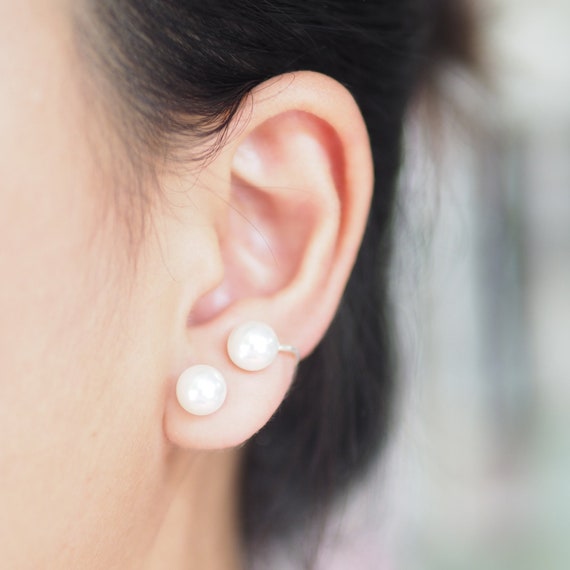double pearl stud earrings