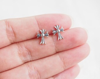 Flared Cross stud Earrings, Men earrings, Sterling silver Retro Punk Cross Jewelry ,Korean style