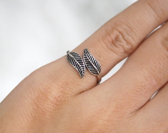 4US Sterling Silber 2 Blatt Ring, Boho Ring, Minimalist Schmuck, kleiner Fingerring, Nature Knuckle Ring / TO4