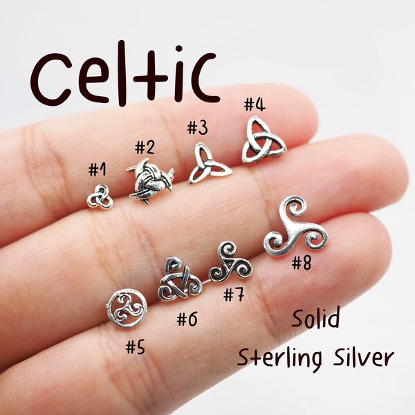 Celtic stud Earrings, Triskelion, Celtic Triangle, Odin's Horn, Trinity knot, Triquetra, Celtic knot, Viking earrings, men earrings