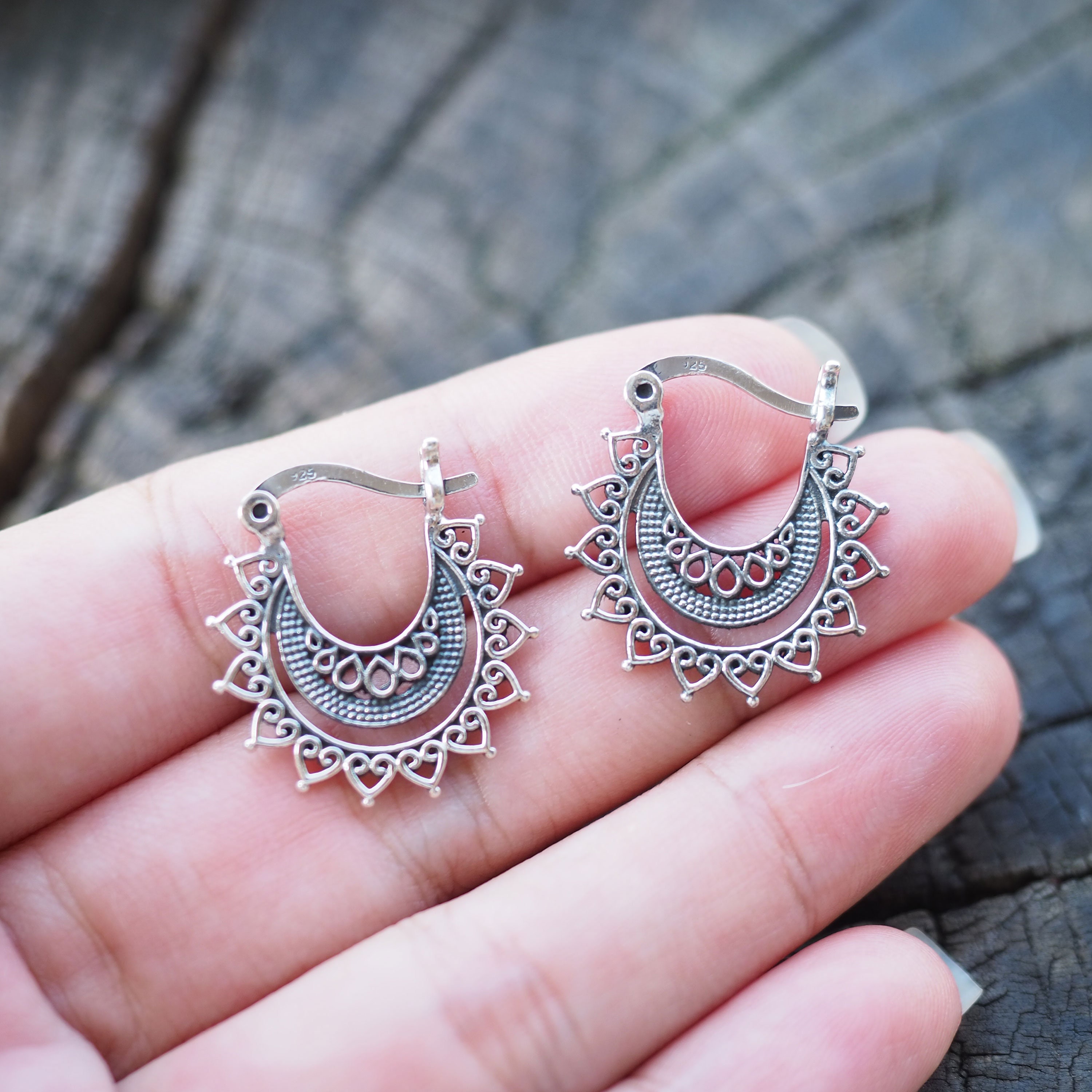 Sterling Silver Mandala Hoop Earrings Indian Boho Hoop | Etsy